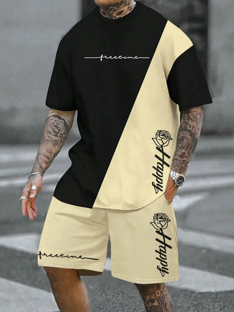 Summer Casual Men's T-Shirt and Shorts Set 2026 Sportswear Set Plus Size Short-Sleeve T-Shirt Drawstring Pocket Shorts Set
