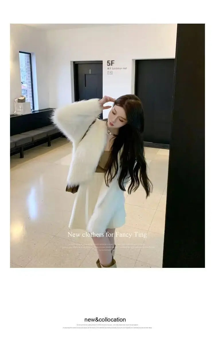 Imitation Mink Cashmere Knitted Cardigan Sweater Coat Women Autumn And Winter 2023 Popular European Soft Cardigan Sweater Female