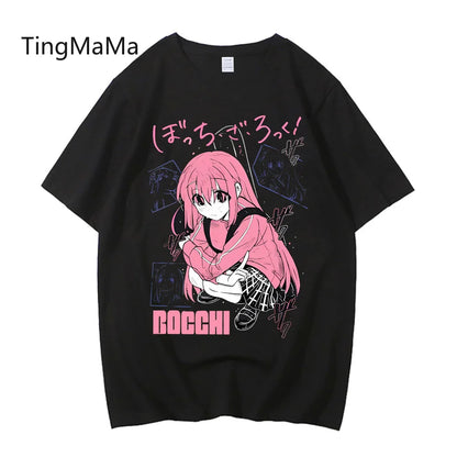 Unisex Anime Cos BOCCHI THE ROCK Hitori Gotoh Ljichi Nijika Cotton Casual Short Sleeve Tees High Quality Streetwear