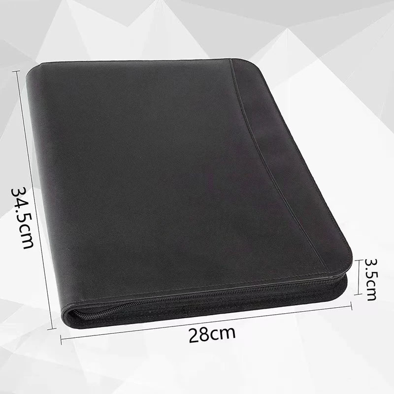 AAY-Vegan Leather Folder Zippered Closure Portfolio for Business IPad/Table and Card Interview Resume Binder
