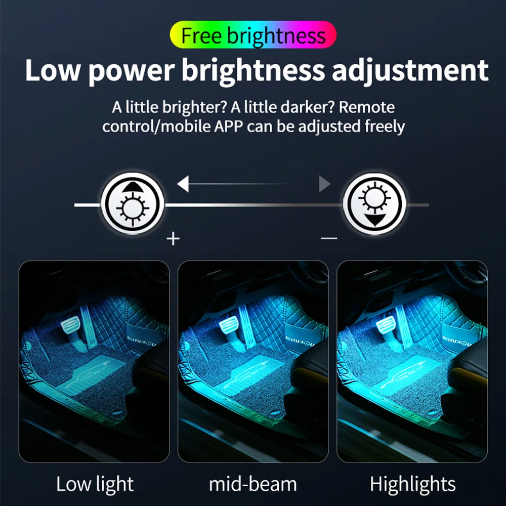Neon Dual Control LED Car Interior Ambient Foot Light with USB Wireless Remote Music APP Control Auto Atmosphere Decorative Lamp