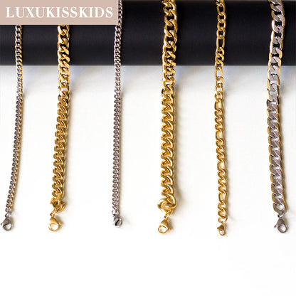 LUXUKISSKIDS Stainless Steel Couple Men/Woman Bracelets Fashion Curb Cuban Link Chains On Hand Rock Bracelet Wrist Jewelry Gifts