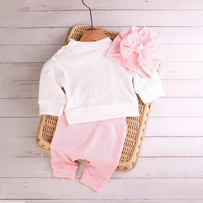 "Hello" Embroidery Newborn Photography Props Infant Romper Jumpsuit with Bow Hat Baby Coming Home Outfit Baby Photo Gift-HD