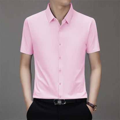 Men's Business Casual Solid Color Short Sleeve Shirt Summer Fashion No Ironing Comfortable Versatile Top for Men