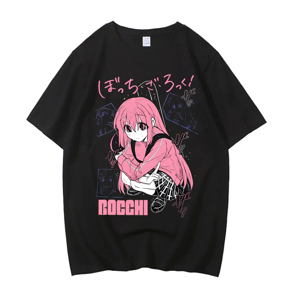 Unisex Anime Cos BOCCHI THE ROCK Hitori Gotoh Ljichi Nijika Cotton Casual Short Sleeve Tees High Quality Streetwear