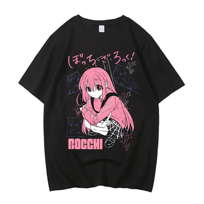 Unisex Anime Cos BOCCHI THE ROCK Hitori Gotoh Ljichi Nijika Cotton Casual Short Sleeve Tees High Quality Streetwear