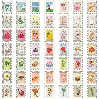 50pcs Small Fresh Stamp Art Stickers Aesthetic Phone Bike Wall Scrapbook Motorcycle Waterproof Cartoon Sticker For Toys Gifts