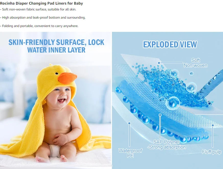 20-100Pcs Disposable Changing Pad High Absorbent Diaper Changing Pads Waterproof Leak Proof Baby Disposable Underpads for Baby