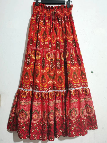 Women's Casual Temperament Skirt Women's Fashionable Bohemian Printed Elastic Waist Temperament Skirt Big Sway Temperament Skirt