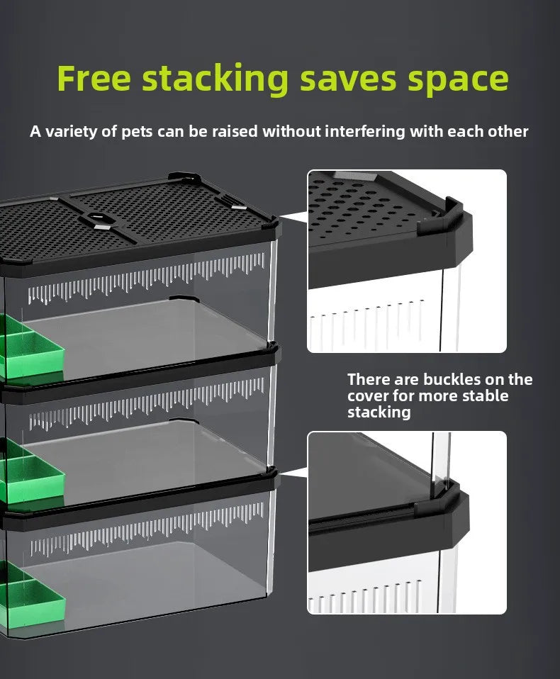 NOMOY Magnetic Sliding Lid Reptile Enclosure - Dual Opening Critter Cage for Crested Geckos, Frogs, Lizards, Snakes & Silkworms