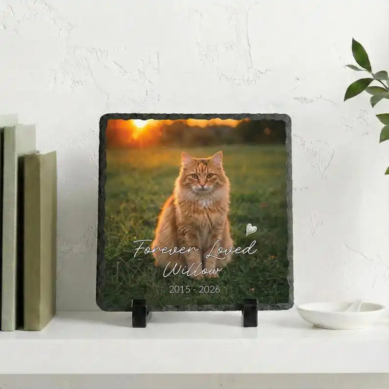 Personalized Kitty Portrait Photo Slate Rock Plaque Loss‑of‑Cat Memorial Stone Outdoor Pet Grave Remembrance Souvenir Ornament