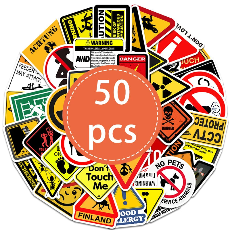 50PCS Funny Warning Sign Stickers Waterproof Vinyl Decals for Laptop Water Bottle,Sign Stickers Decoration Supplies Classic Toys