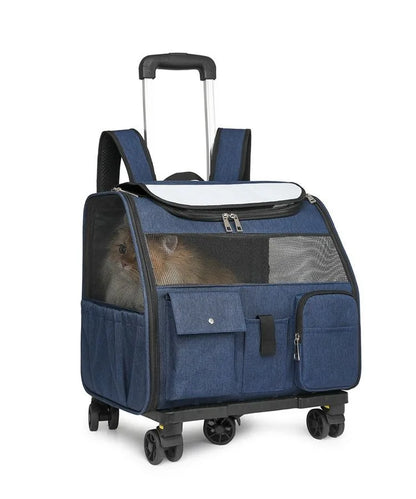 2-in-1 Rolling Pet Carrier Backpack with Wheels, Large Foldable Travel Bag for Dogs and Cats, Ventilated Backpack Carrier