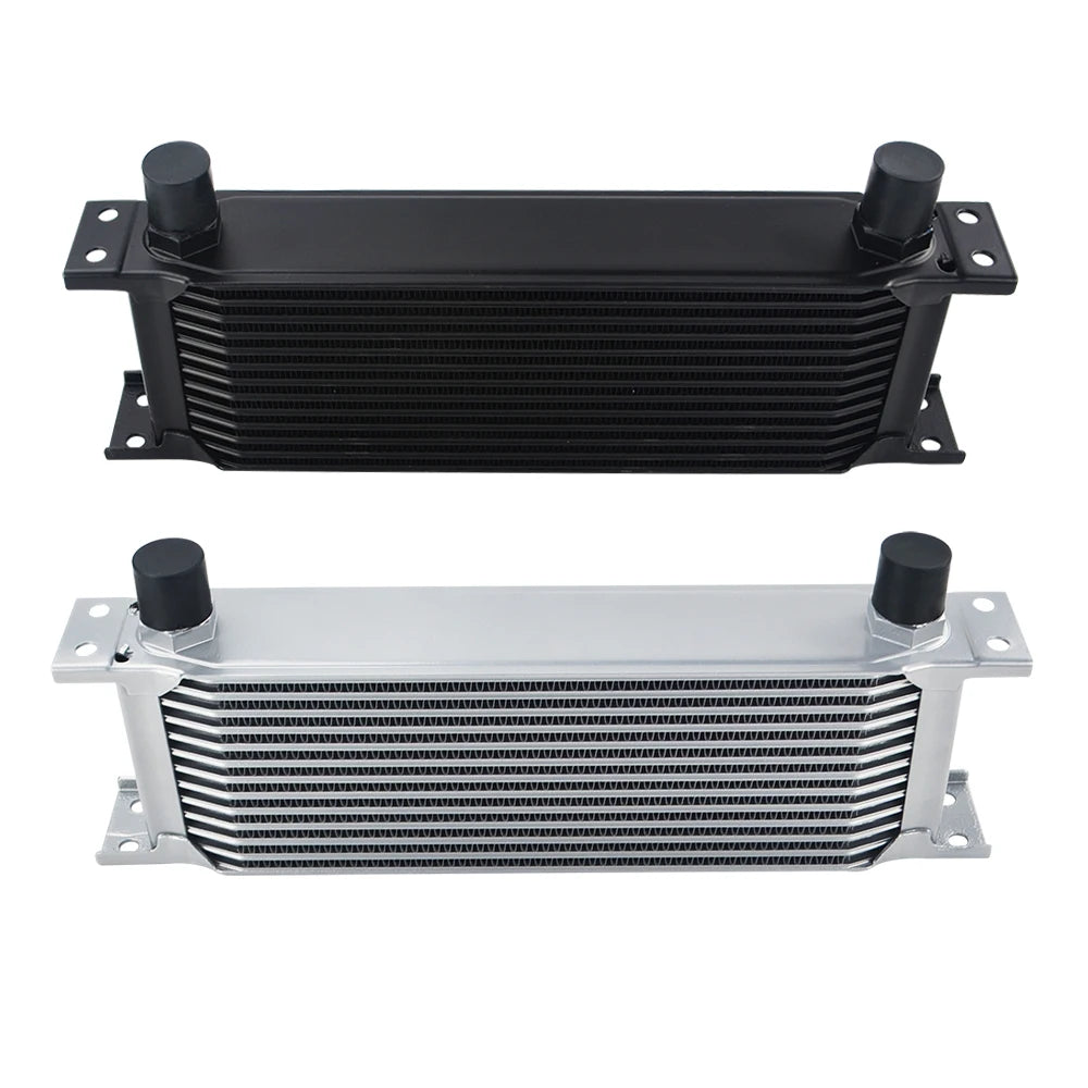 Universal 13 Rows Oil Cooler Kit + Oil Filter Sandwich Adapter + Nylon Stainless Steel Braided An10 Hose W/ PQY Sticker+Box