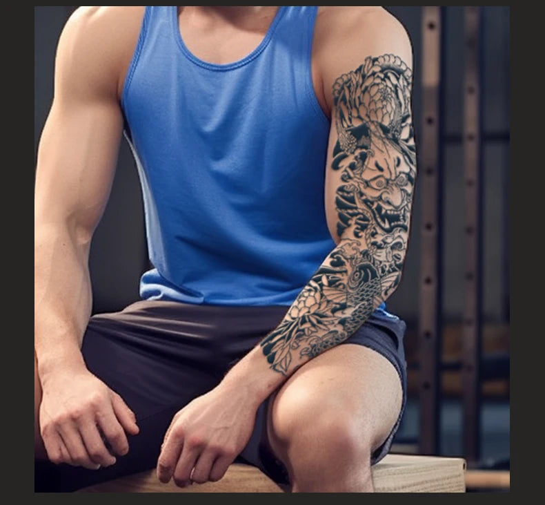 Hannya Full Arm Waterproof Temporary Tattoo Sticker, Long-lasting for 1-2 Weeks, Realistic Semi-Permanent Fake Tattoo