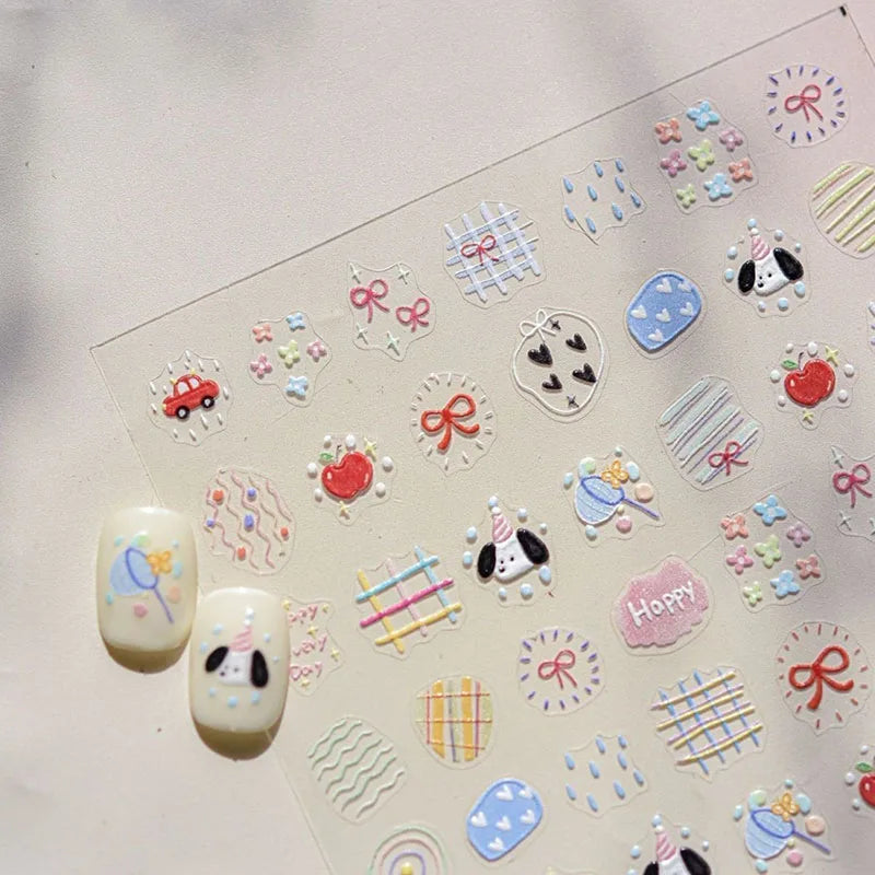 1/4pcs cute cartoon graffiti puppy party relief nail sticker dopamine  DIY  water cup  decorative nail accessory sticker