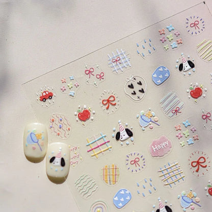 1/4pcs cute cartoon graffiti puppy party relief nail sticker dopamine  DIY  water cup  decorative nail accessory sticker