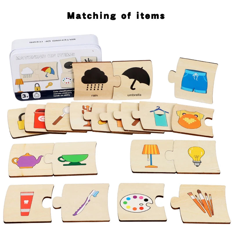 Children's Iron Box Number Enlightenment Paired Wooden Animal Food Puzzle Board Logical Thinking Training Game Educational Toys