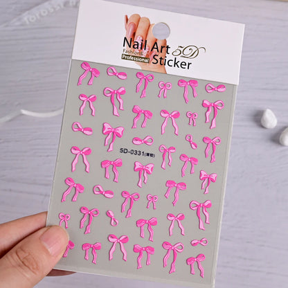 1pcs 5D White Lace Bowknot Nail Art Sticker Sweet Pearl  Bow Ribbon Self-Adhesive Nail Slider DIY Luxury Nail Decorations Decals