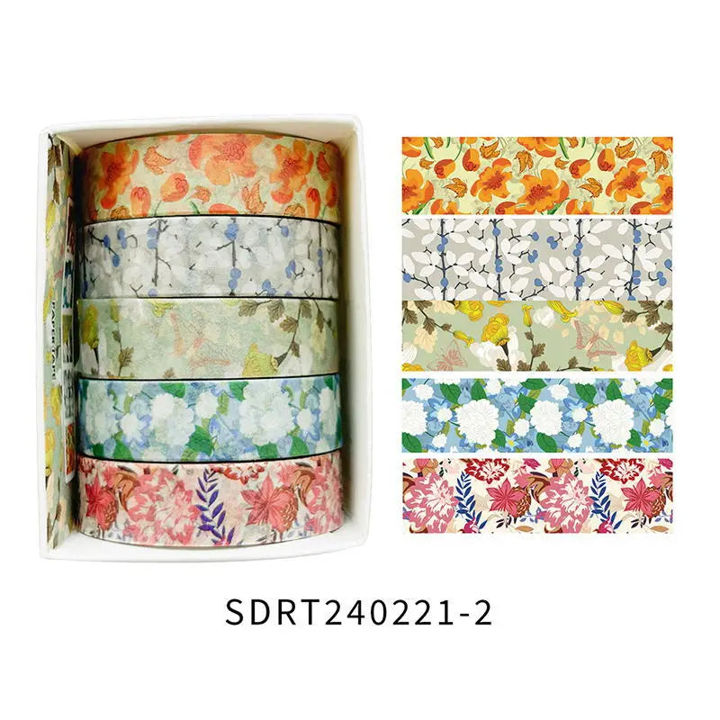5 Rolls/set Aesthetics Floral Decorative Adhesive Tape Flower Washi Tape DIY Scrapbooking Material Sticker Label Stationery