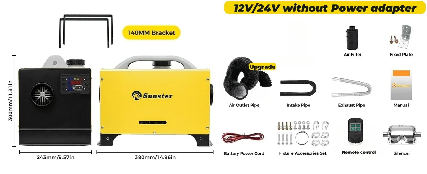 8KW Diesel Night Heater 12V/24V Diesel Air Heater Car Parking Heater With 24 Timer/Display/Silencers For Tent Boat Factory Home