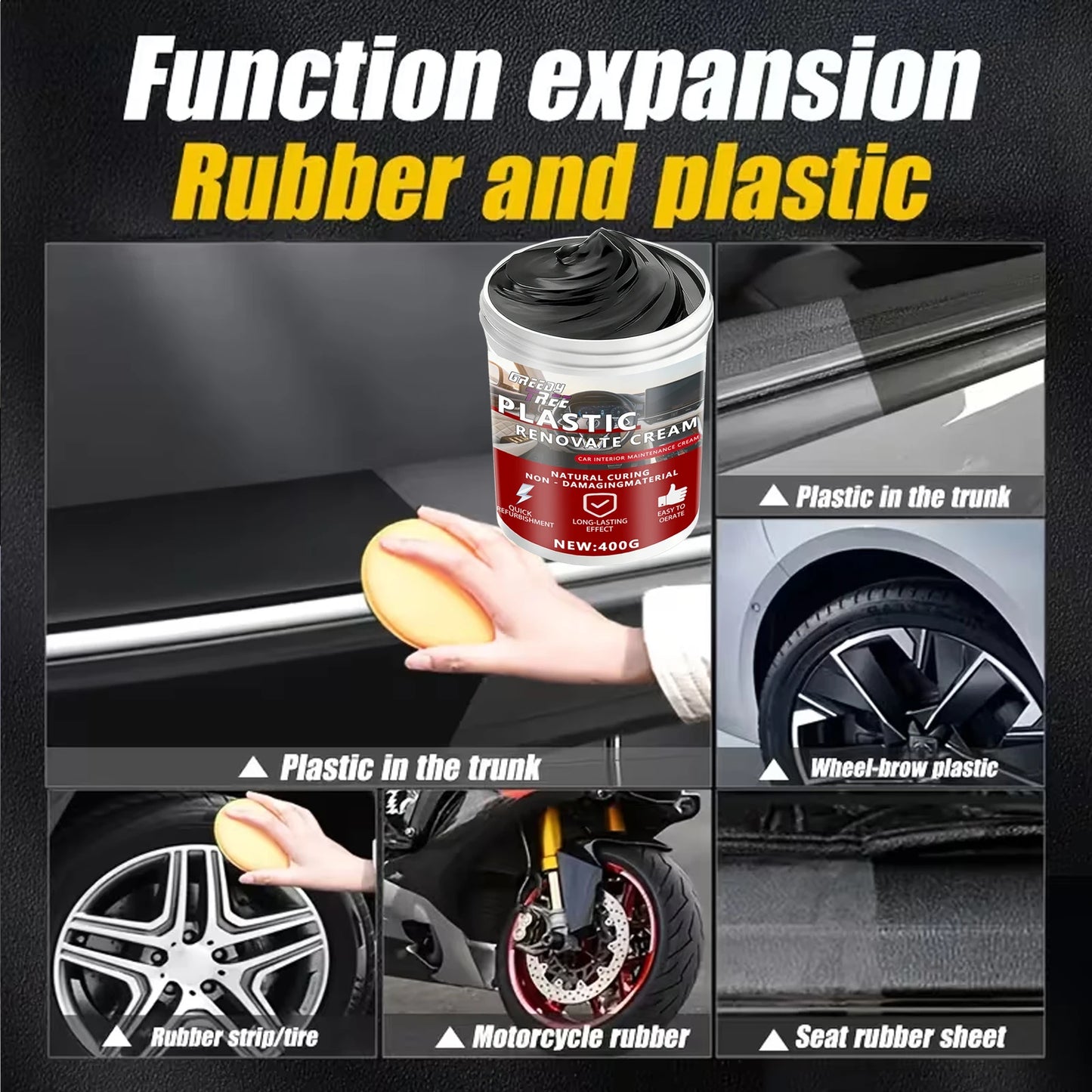 400gCar Plastic Part Restorer, Black Interior Trim Polishing Wax, Aging Prevention Refurbishment Agent, Repair Plastic Scratches