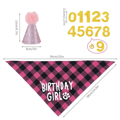 4pcs Dog Birthday Party Supplies, Birthday Boy Dog Bandana, Dog Birthday Hat with Numbers for Medium Large Dogs Pets