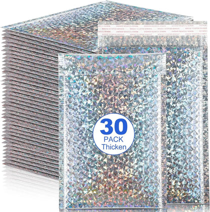 30 PCS Holographic Mailer Laser Bubble Mailers Padded Envelopes Packaging Bags for Business Bubble Mailers Shipping Packaging