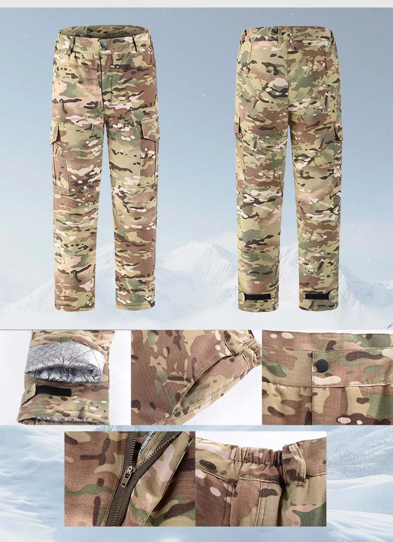 –22℃ Winter Warm Cargo Pants Men Casual Loose Multi-pocket Padded Trousers Combat Camouflage Tactical Work Pant Male Clothing
