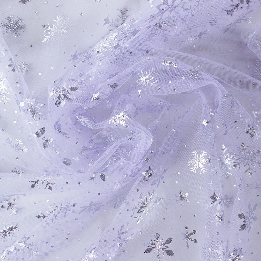 Silver Snowflake Tulle Mesh Fabric Girl Doll Dress Christmas party wedding Decration DIY Sewing Cloth accessories