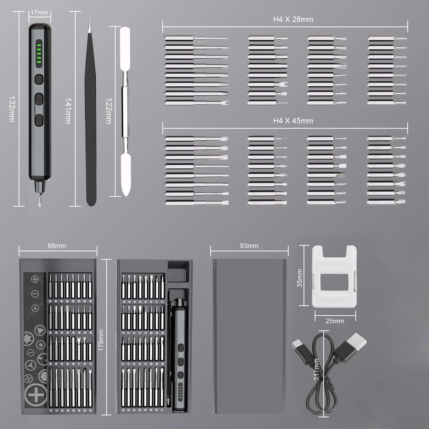 Mini Precision Electric Screwdriver Set 68 in 1 Power Repair Tool with 64 Magnetic Torx Phillips Drill Bits 5 Torque Settings