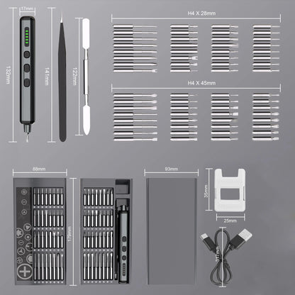 Mini Precision Electric Screwdriver Set 68 in 1 Power Repair Tool with 64 Magnetic Torx Phillips Drill Bits 5 Torque Settings