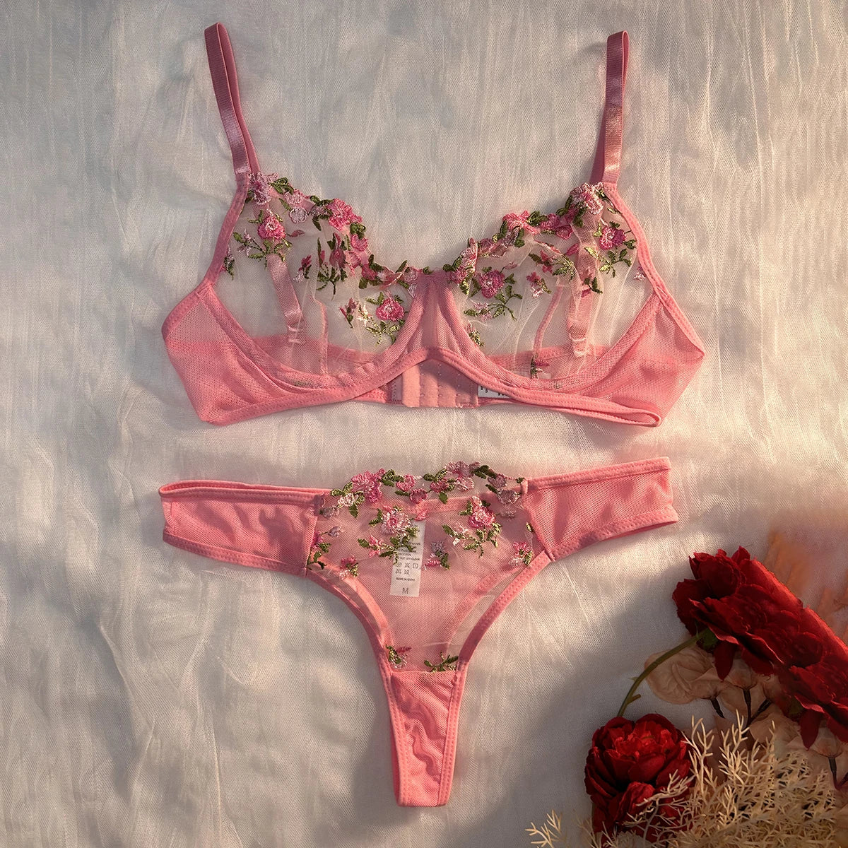 Women Sexy Lace Lingerie Push Up Lingerie Semi-Sheer Bra And Panty Sets Female Erotic Underwear Flower Embroidery Bralette Set