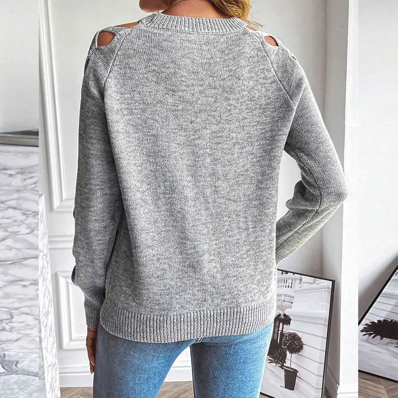 Women's Knitted Sweaters Arm Hollow Design Sweater Round Neck Long-sleeved Pullover Top Female Autumn Winter Casual Streetwear