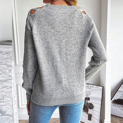 Women's Knitted Sweaters Arm Hollow Design Sweater Round Neck Long-sleeved Pullover Top Female Autumn Winter Casual Streetwear