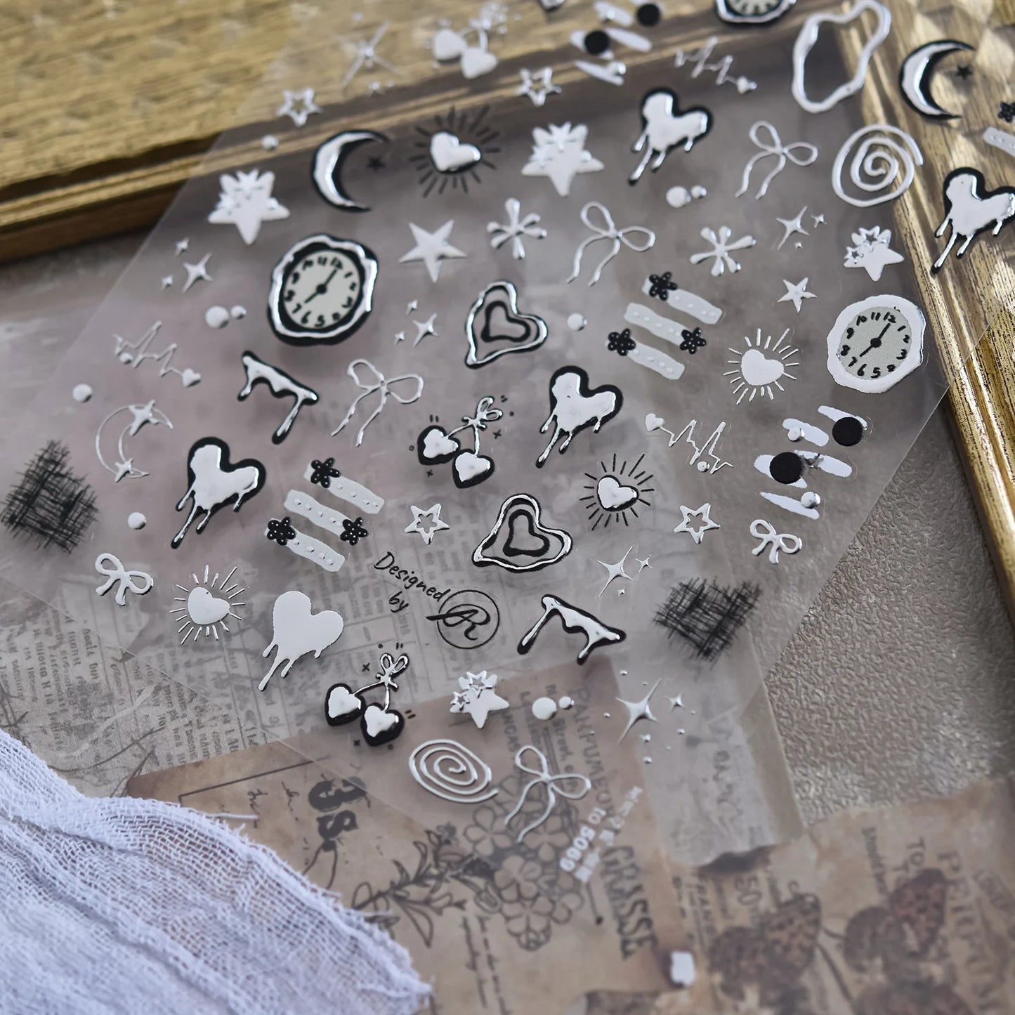 1Pcs 5D Metal Y2K Liquid Love Star Moon Nail Art Sticker Punk Style Silver Clock Heartbeat Heart Slider Romantic Manicure Decals