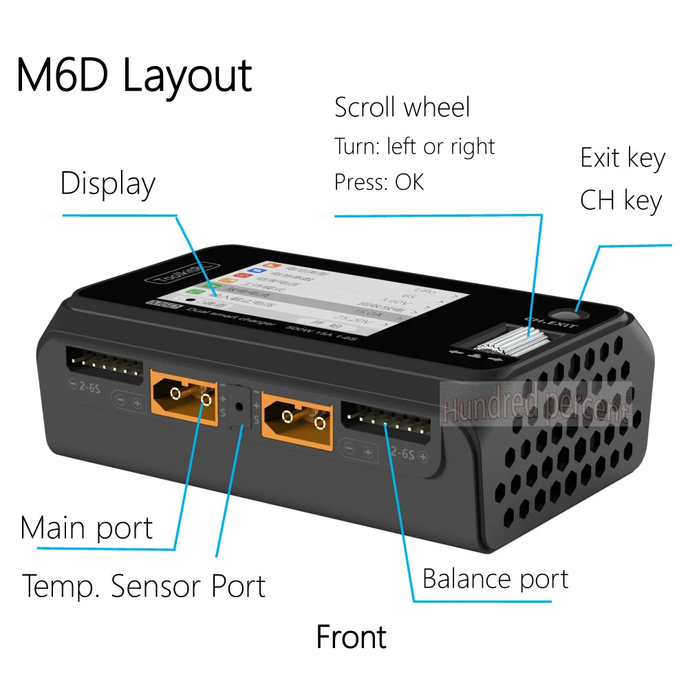 ToolkitRC M6D V3 Charger Black DC 500W Intelligent Dual Channel 1S 2S 3S 4S 5S 6S Toy Model Car Lithium Battery Fast Charging