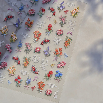 1Sheet 5D Soft Embossed Relief Nail Stickers Cute Daisies Self Adhesive Slider Stickers Press On Nails DIY Japanese Nail Art Dec