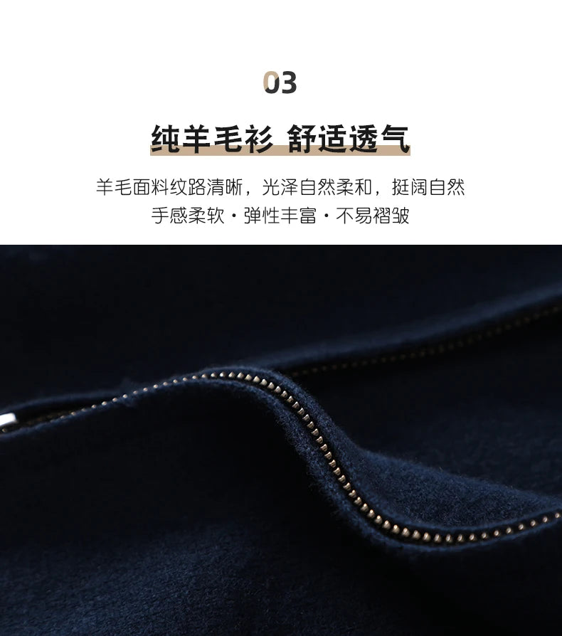 Men's 100% Merino Wool Thickened Sweater Polo Collar Business Zippered Cardigan Autumn Winter New Cashmere Jacket Knitted Top