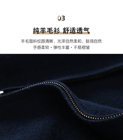 Men's 100% Merino Wool Thickened Sweater Polo Collar Business Zippered Cardigan Autumn Winter New Cashmere Jacket Knitted Top