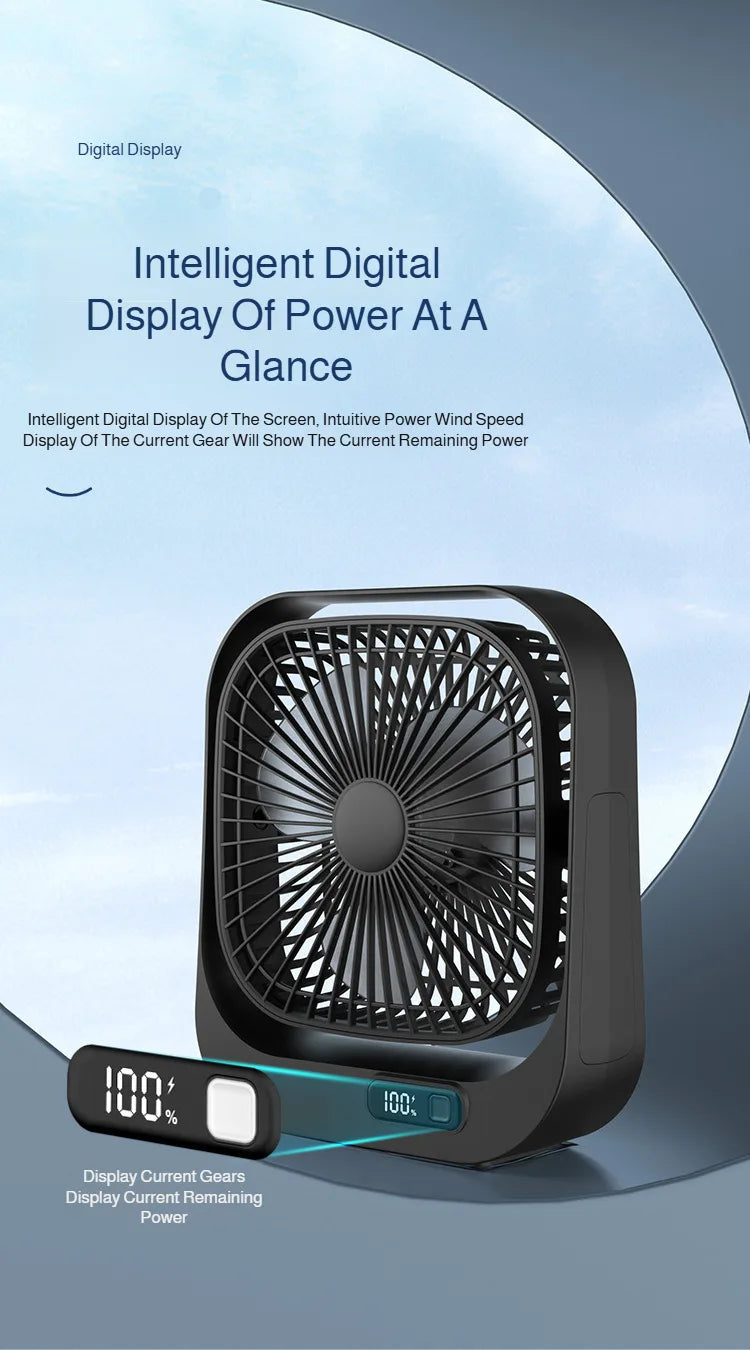 Mini Desktop Fan High Wind Power Rechargeable Plugin Circulation Intelligent Speed Control 360° Rotation Home Office Cooling