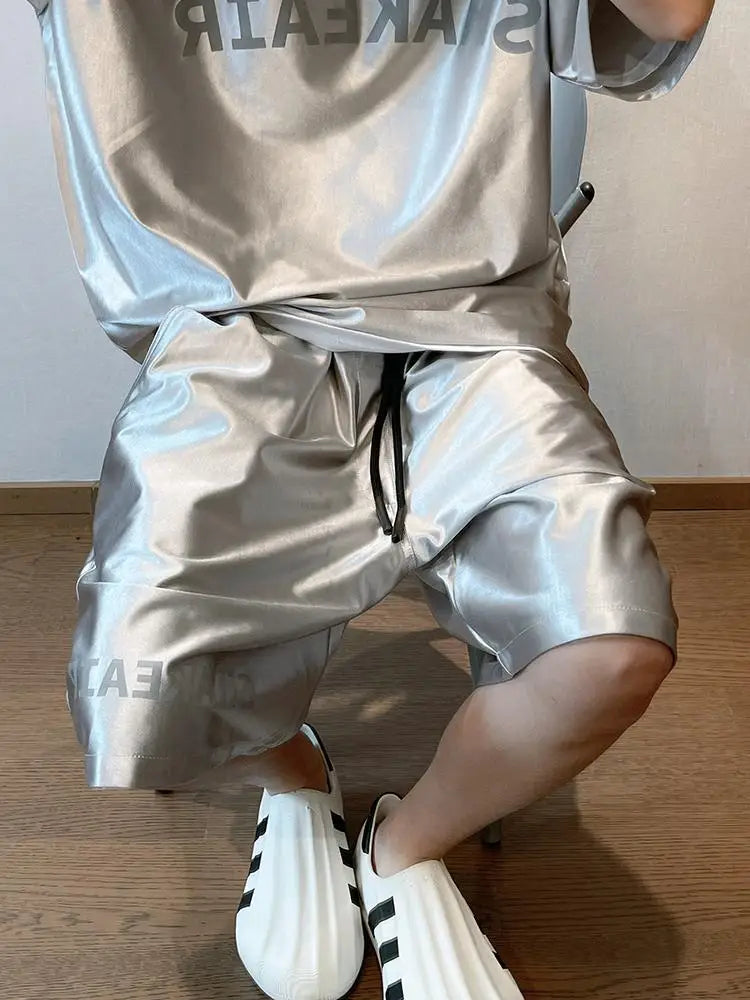 Glossy Pockets Men's Shorts Outdoor Fitness Male Plus Size Casual Sports Basketball Bottoms
