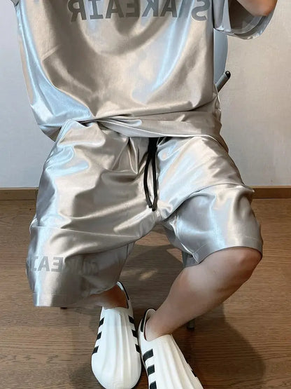 Glossy Pockets Men's Shorts Outdoor Fitness Male Plus Size Casual Sports Basketball Bottoms