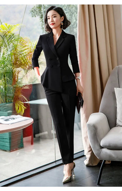 Fashion Red Pant Suits For Women Business Work Wear Formal Outfits Office Lady Blazer Set Elegant 2 Pieces Sets Female 2024 New