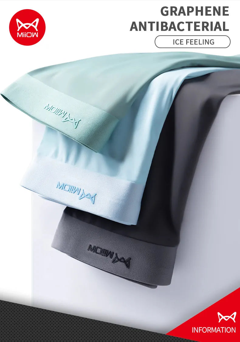 MiiOW 3Pcs Ice Silk Men Underwear Mens Underpants Graphene Antibacterial Crotch Men's Panties Breathable Man Boxers Briefs L-5XL