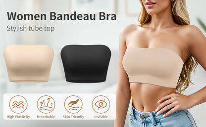 Sexy Seamless Strapless Tube Top Bra Women's Half Cup Ultra Thin Silicone Non-slip Underwear Off-the-shoulder  Dress Lingerie