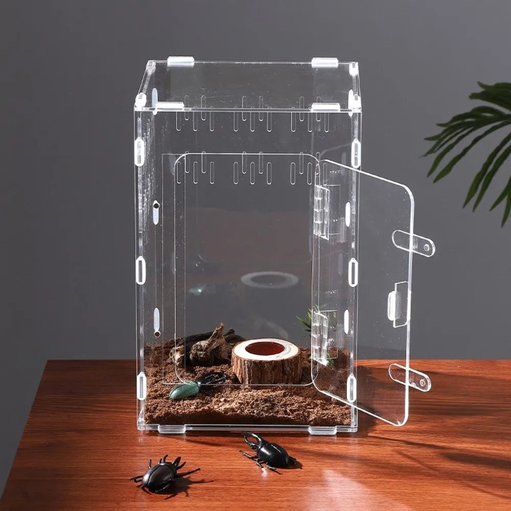 Acrylic Jumping Spider Enclosure 2 Doors Transparent Small Pet Terrarium Escape-proof Ventilated Design Reptile Habitat