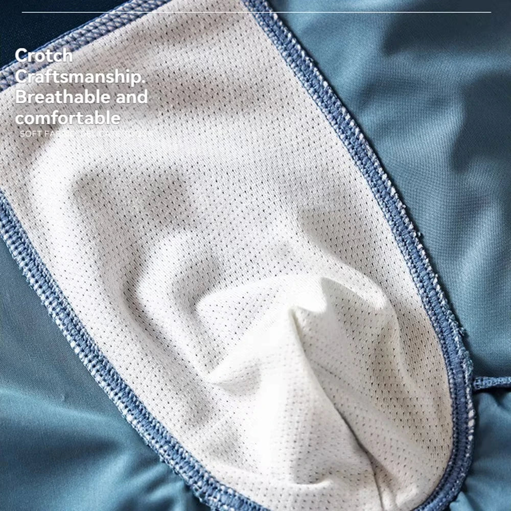 1/3Pcs Breathable Thin Satin Silk Boxer Briefs Seamless Mid Waist Ice Silk Boxers Underpants Smooth Underwear for Men Daily