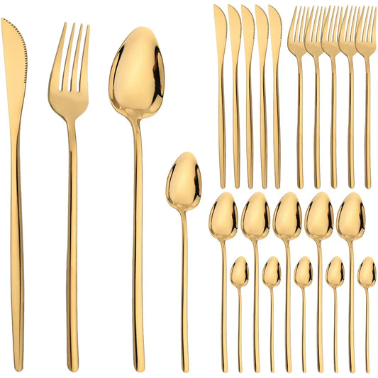 24pcs Christmas Dinnerware Set Stainless Steel Cutlery Set Gold Western Tableware Fork Knife Spoon Flatware Set Silverware Set