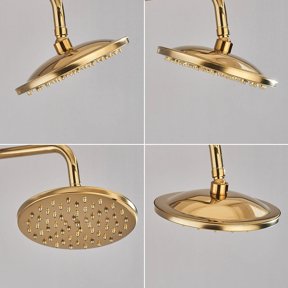 POIQIHY Brass Golden Rainfall Shower Head Shower Faucet Head Bathroom Replace Rain Showerhead Antique Brass Showerhead Accessory
